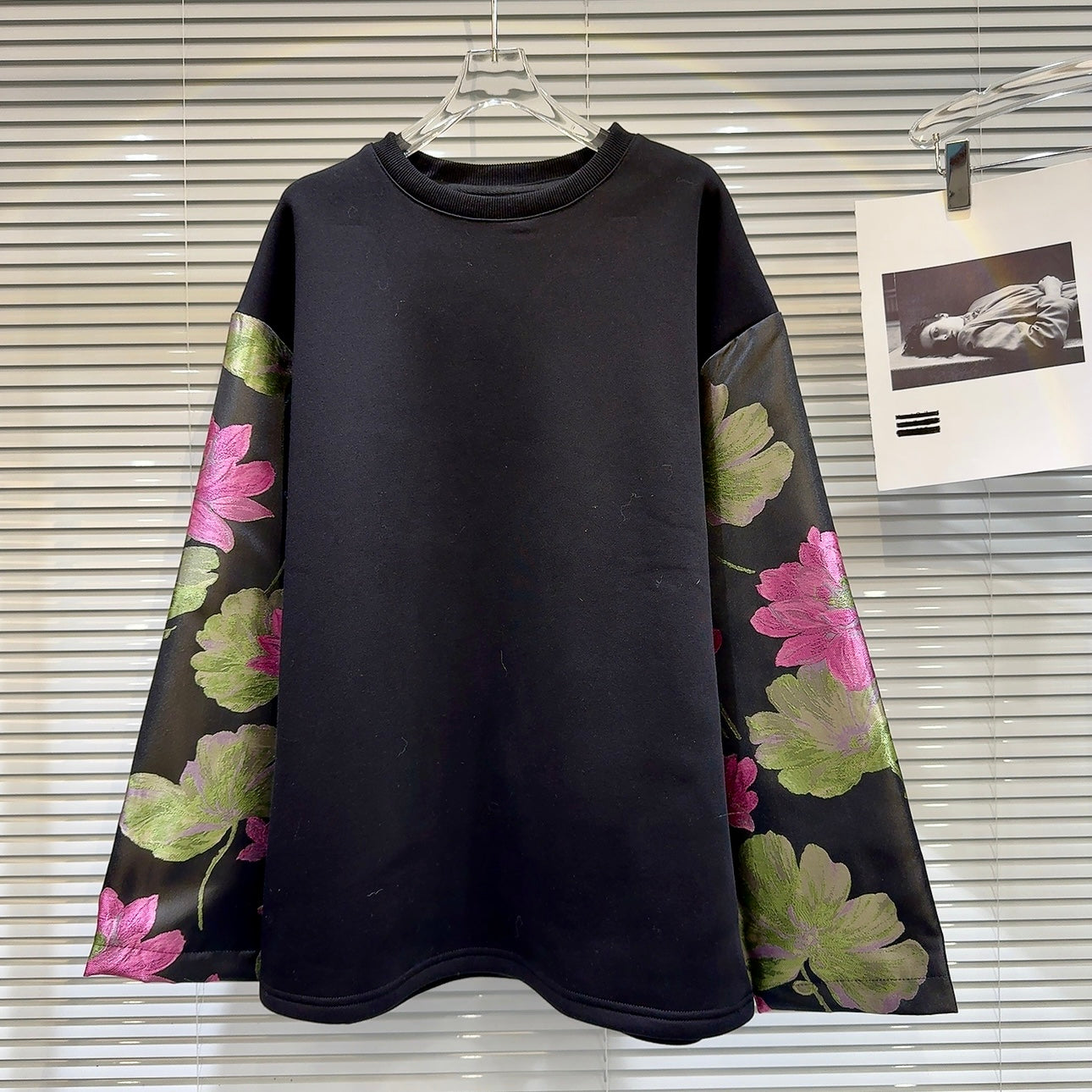 Women's Embroidered Floral Satin Sleeve Sweater Top