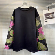 Women's Embroidered Floral Satin Sleeve Sweater Top
