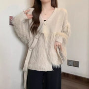 Knitted Cardigan Fringe Collar Temperament Sweater Coat