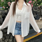 Tencel Pleated Sun-protective Shirt Womens Lightweight Summer Outerwear Jacket