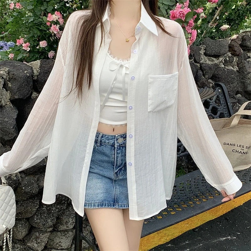 Tencel Pleated Sun-protective Shirt Womens Lightweight Summer Outerwear Jacket