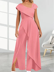 Fashion Simple Temperament Diagonal Collar Jumpsuit