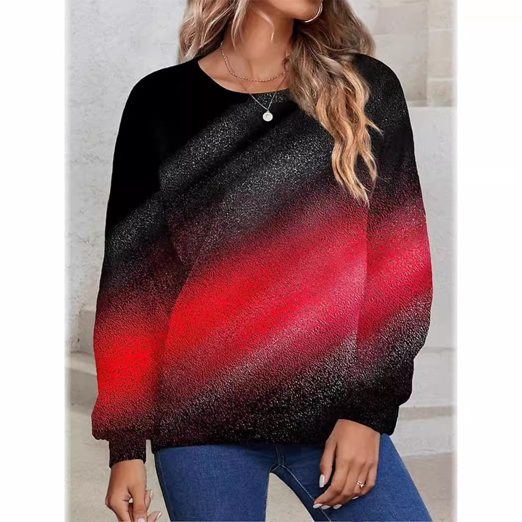 Gradient Sequin Long Sleeve Loose Sweatshirt for Women