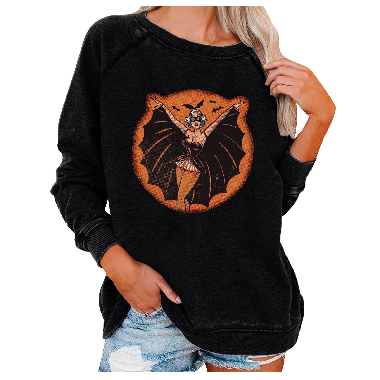 Spooky Chic Halloween Print Loose Sweatshirt