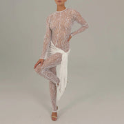 Chic Lace-Up Mesh Sheer Jumpsuit