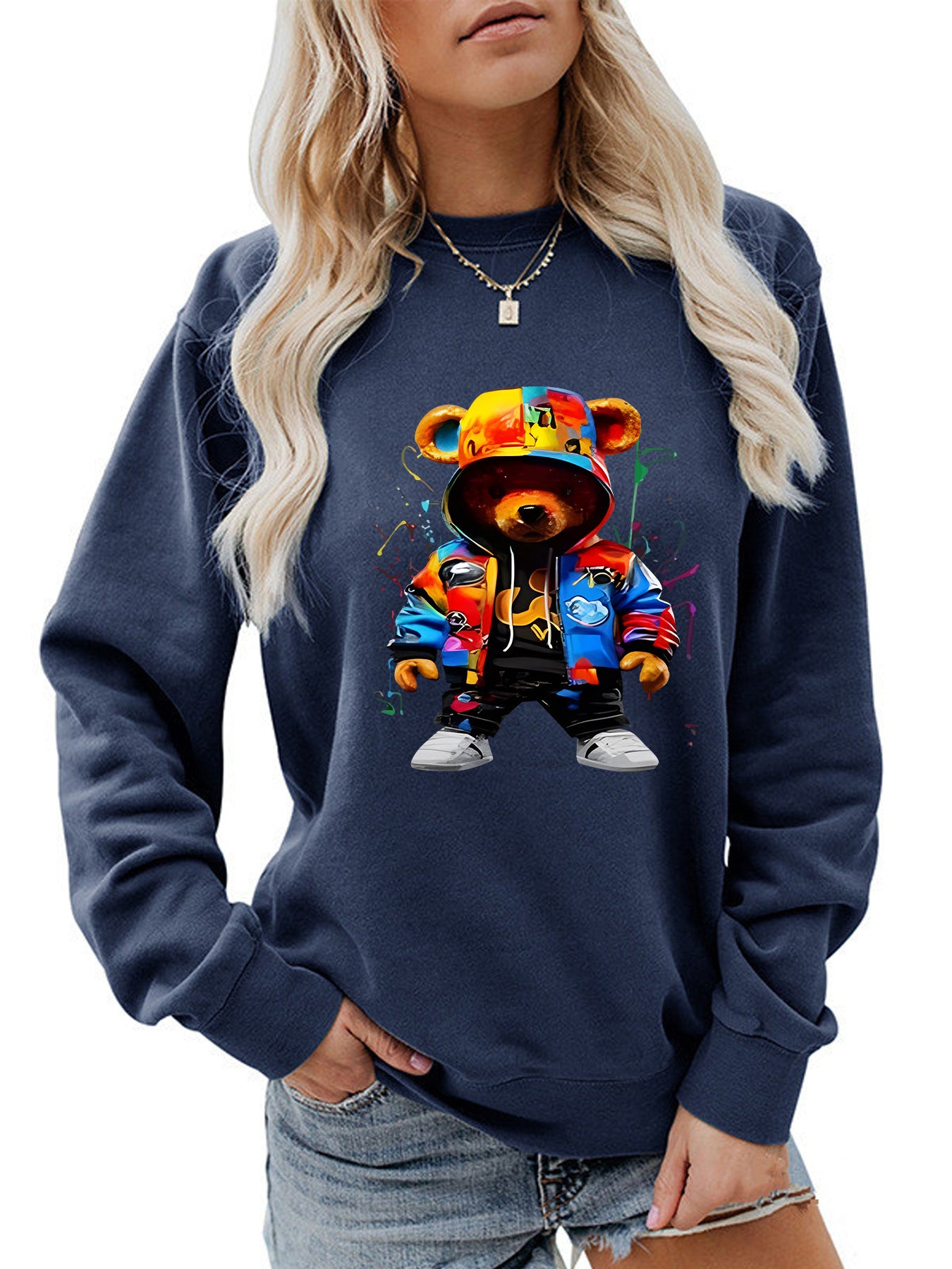 Cozy Cartoon Brushed Hoodie with Heel Collar