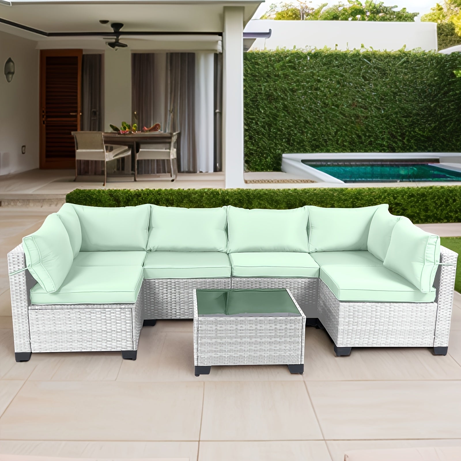 [Outdoor Patio Sets] LEVELEVE 6/7/9pcs All-Weather Outdoor Patio Furniture Sets, Rattan Conversation Sectional Set, Manual Weaving Wicker Patio Sofa with Tea Table