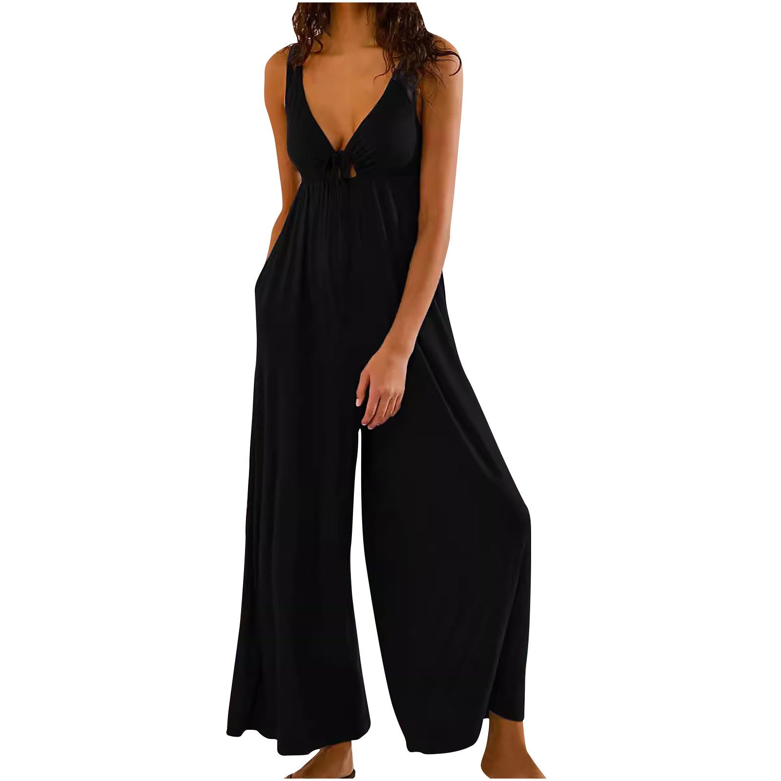 Elegant And Fashionable Wide-leg Pants With A Sexy Open-back V-neck