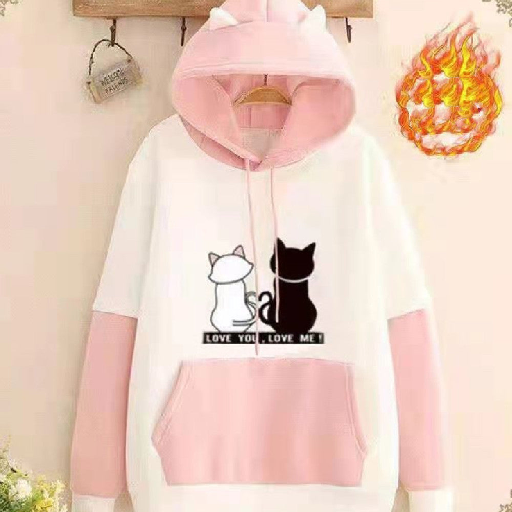 Plush Velvet Thickened Colorblock Student Hoodie
