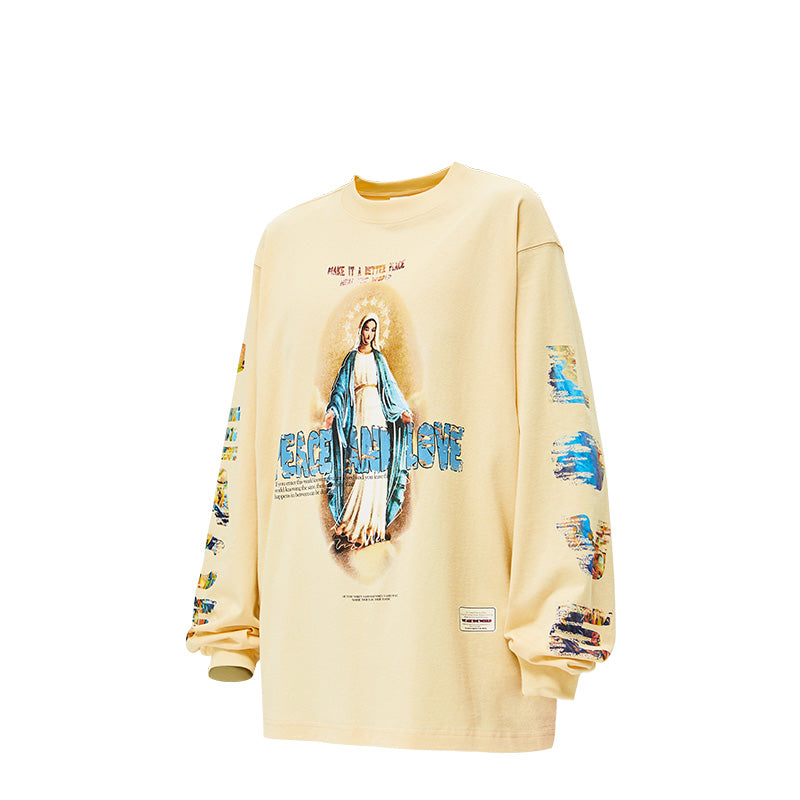 High Street Vintage Print Design Spring New Round Neck Sweater