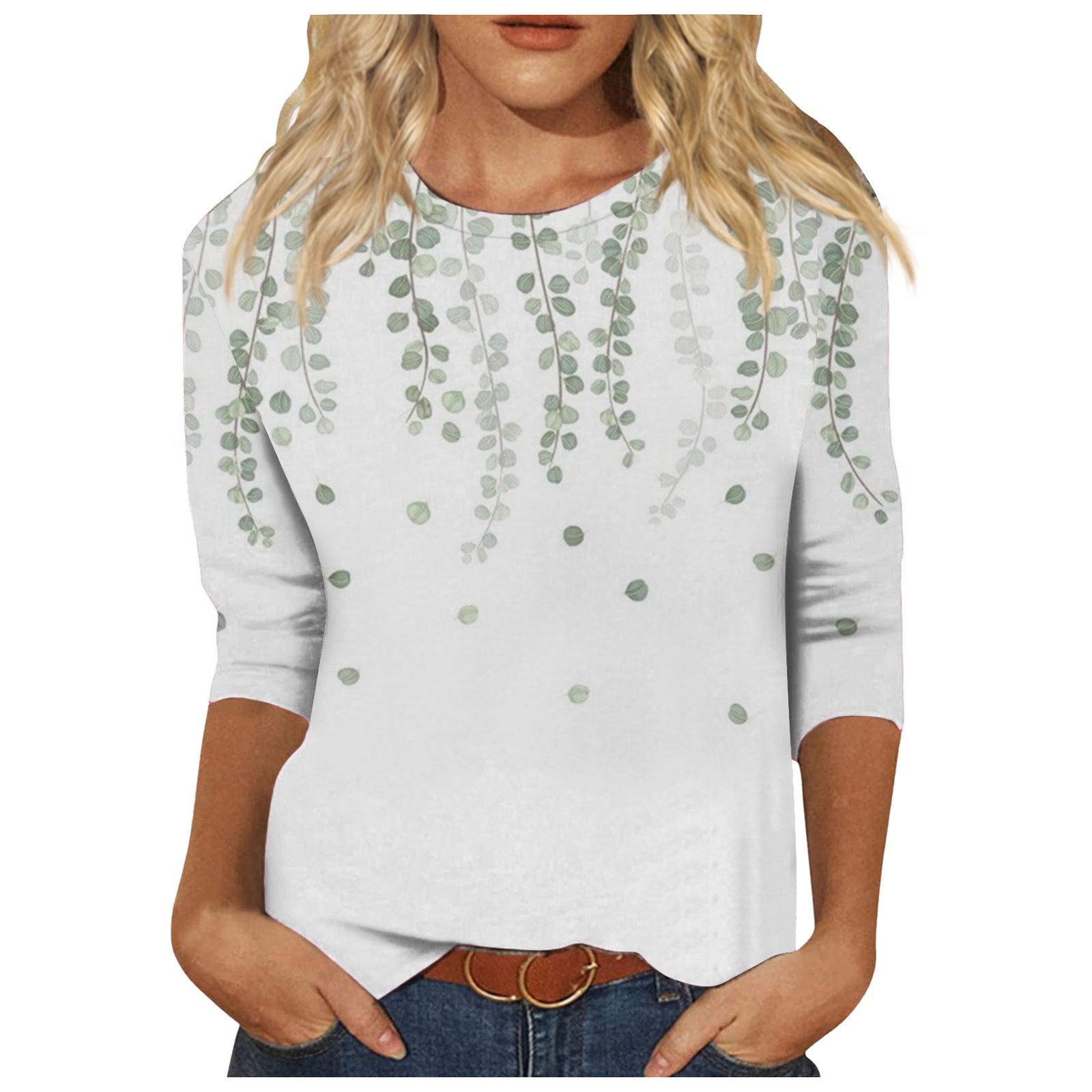 Round Neck Printed Casual Loose Long Sleeve