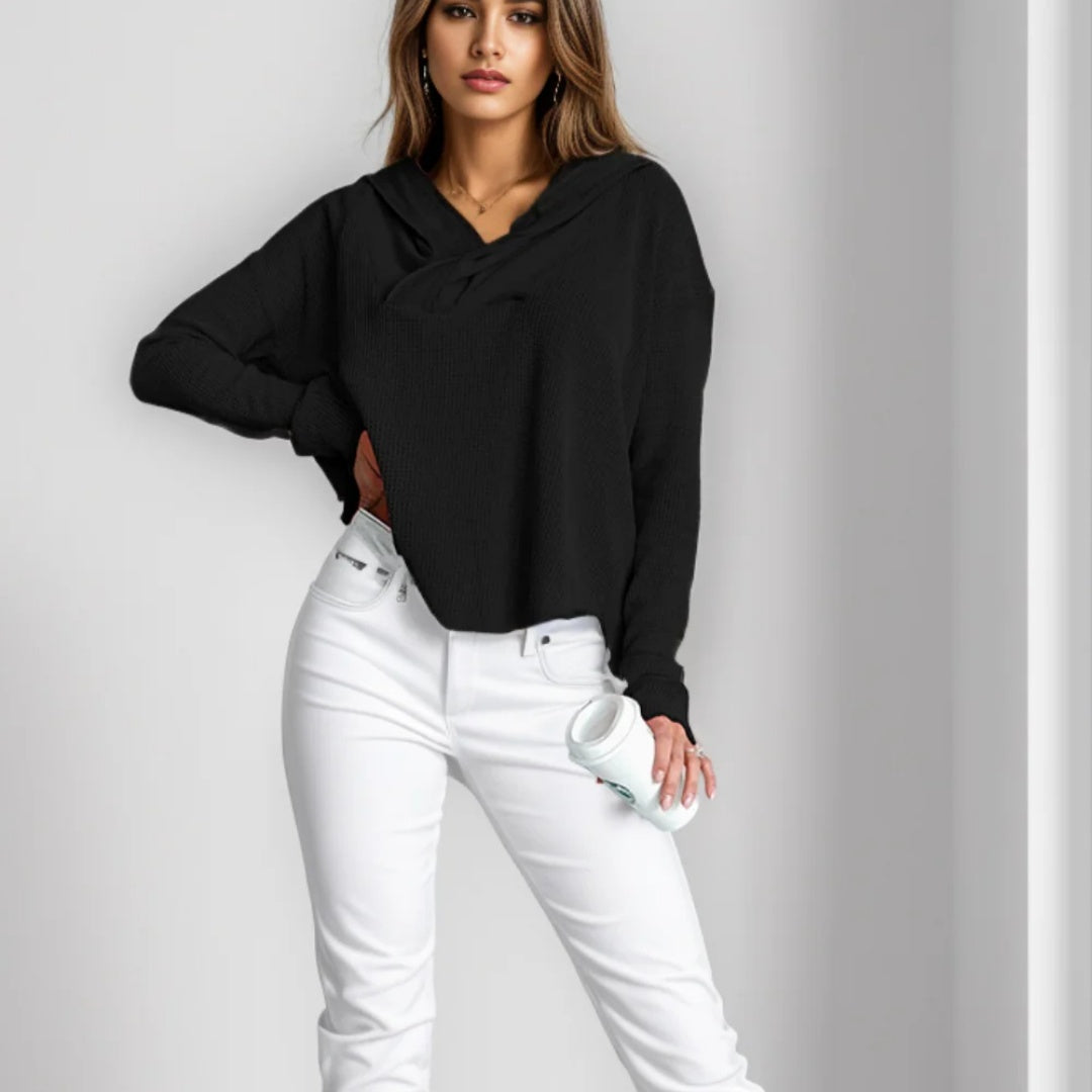 Women's Casual Solid Color Long Sleeve Hooded Pullover Sweater