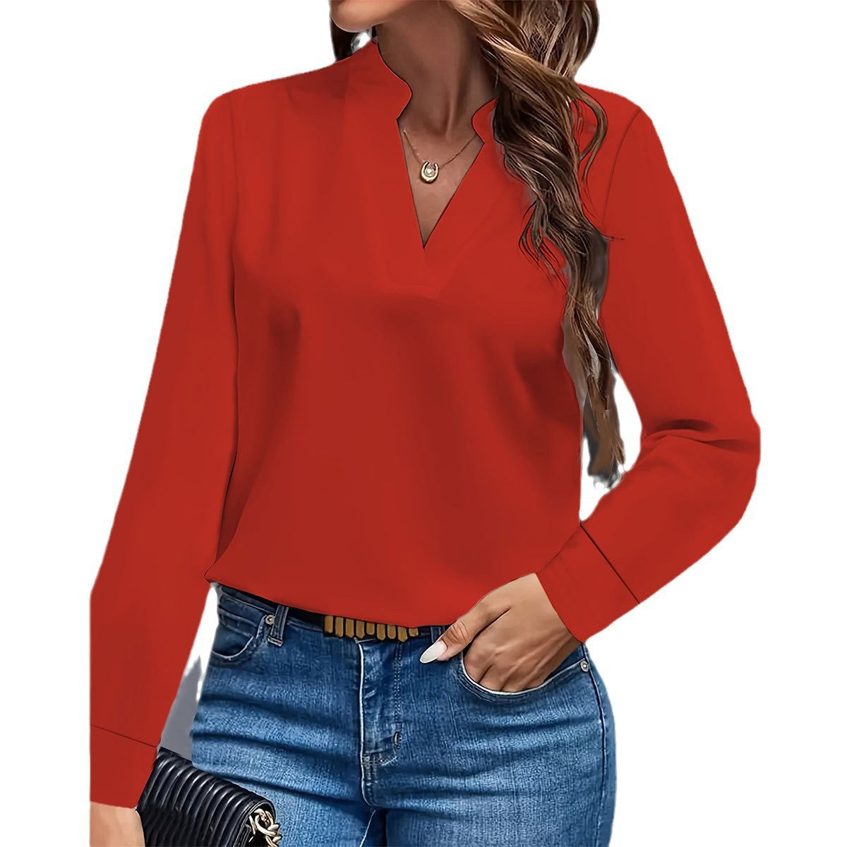 Casual V-Neck Solid Loose Women's Shirt