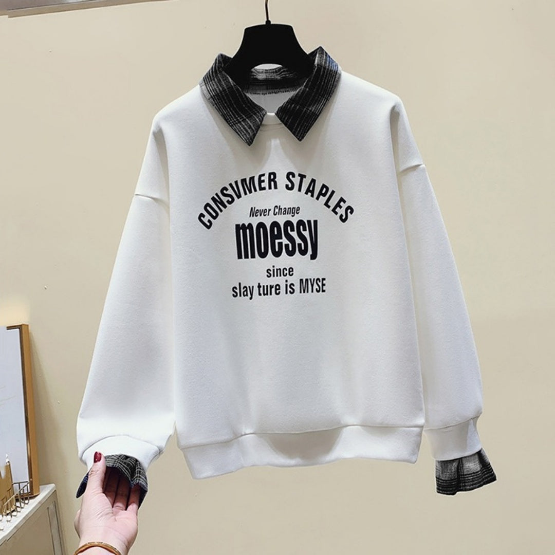 Chic False Two-Piece Long-Sleeve Cotton Sweater