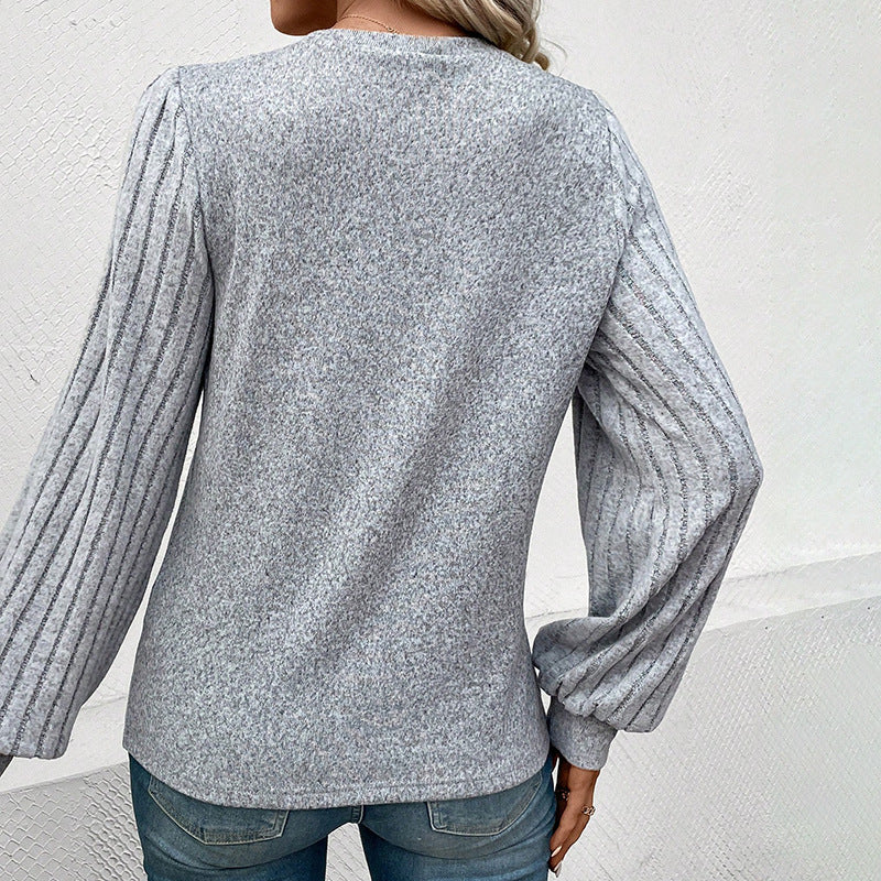 Women's Solid Ribbed Long Sleeve Pullover Top