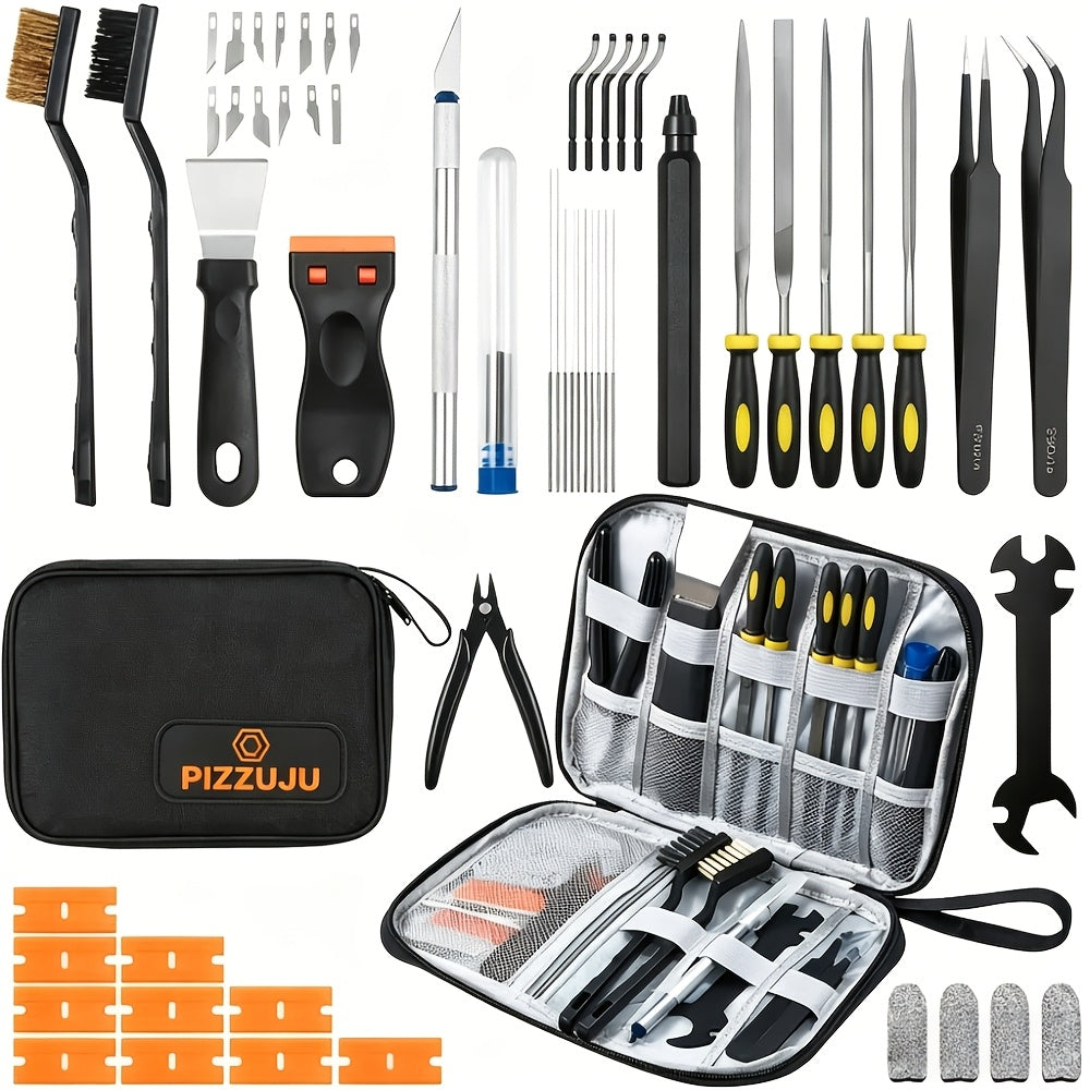 59‑Piece 3D Printer Tool Kit with Case – Nozzle Cleaner, Scraper, Deburring Tool, Files & Brushes