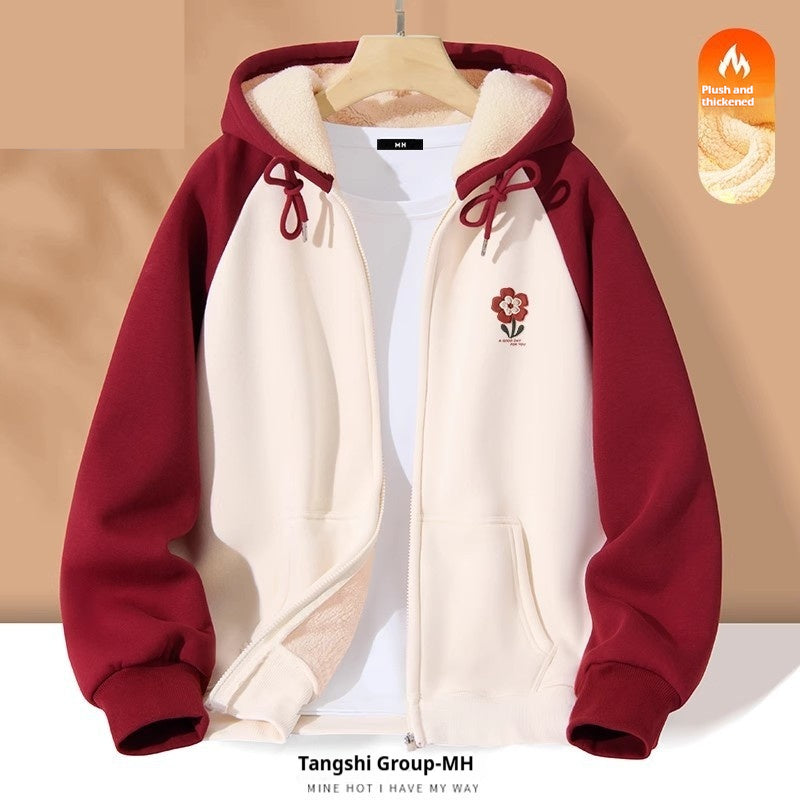 Cozy Fleece-Lined Colorblock Casual Women's Cardigan
