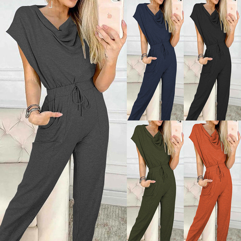 Chic Lace-Up Straight-Leg Casual Sleeveless Jumpsuit