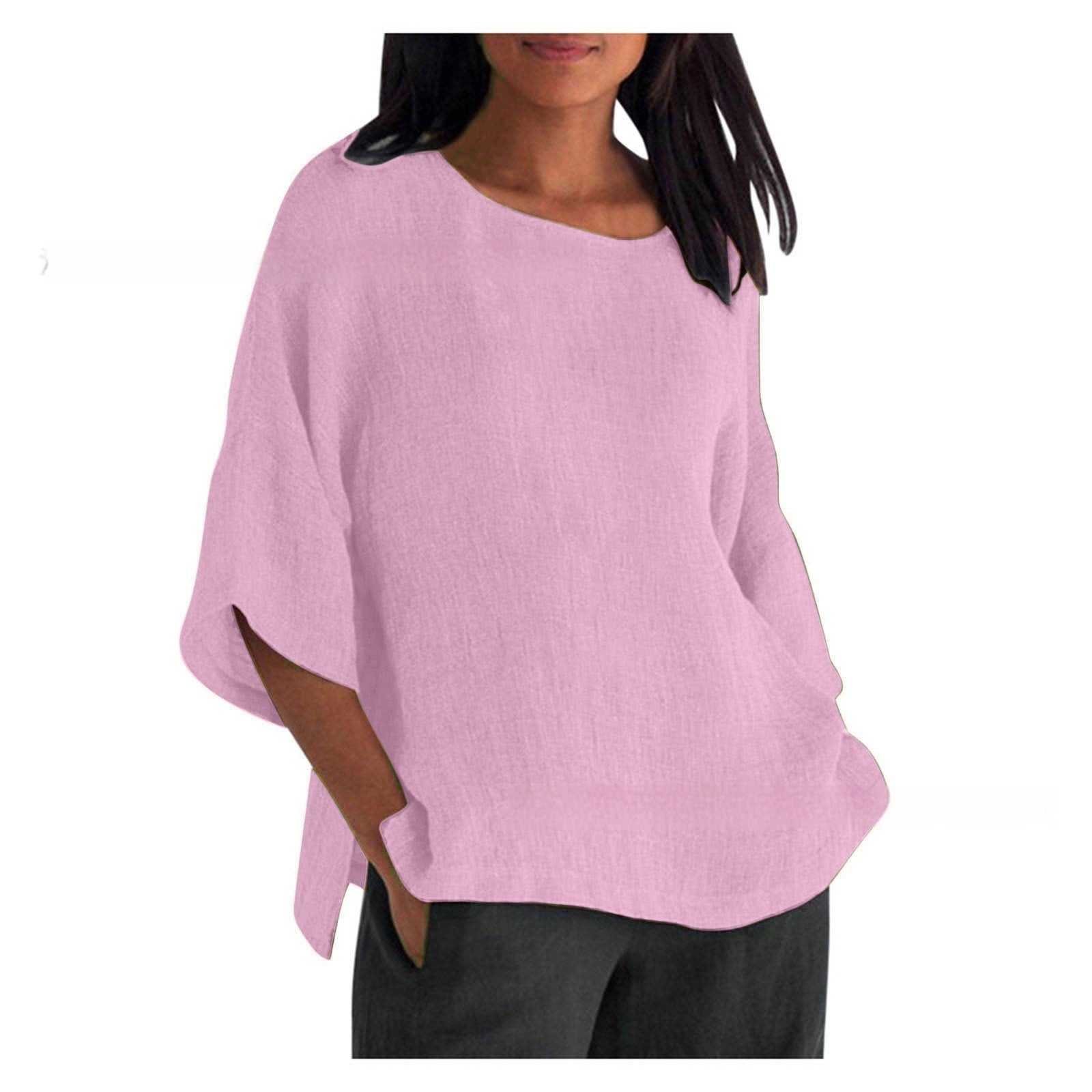 Women's Cotton Linen 3/4 Sleeve Casual Top