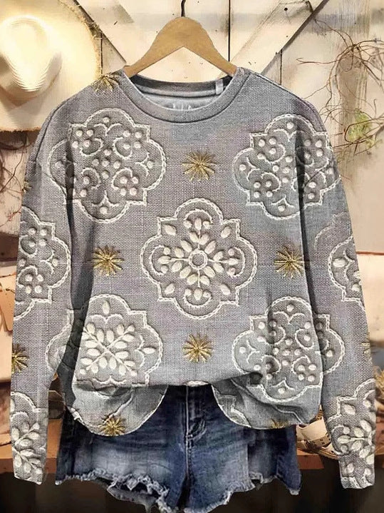 3D Digital Printing Simple Women's Round Neck Long Sleeve Sweater Autumn And Winter