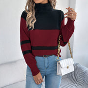 Womens Casual Striped Turtleneck Long-sleeve Sweater