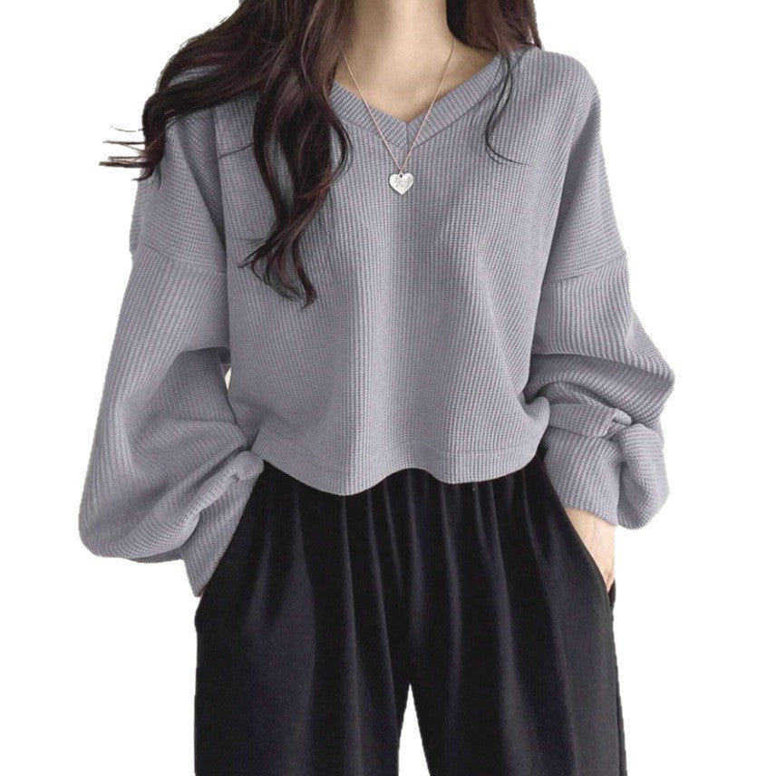 Womens Casual Versatile Solid-color Pullover Knit Sweater Top