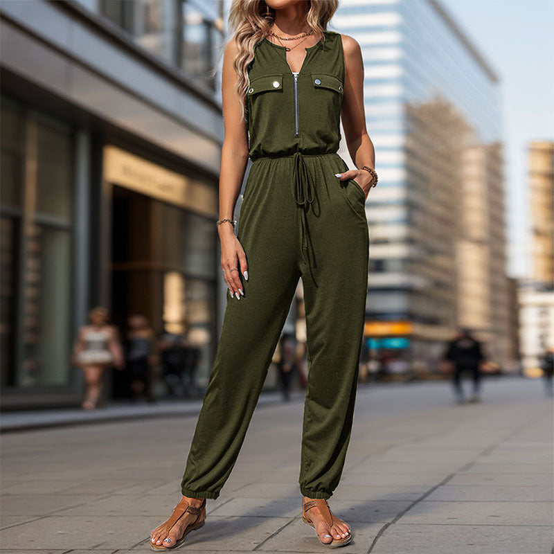 Women's Black Sleeveless Long Jumpsuit
