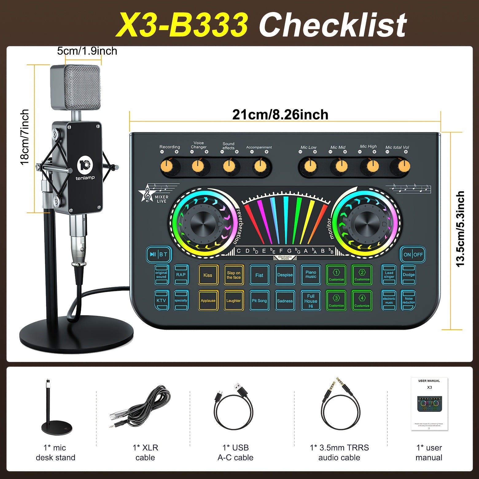 Professional Podcast DJ Equipment Bundle – Live Sound Card Audio Mixer, Microphone Stand and Full Studio Setup for PC, Phone, Gaming and Karaoke (Includes 2 Microphones)