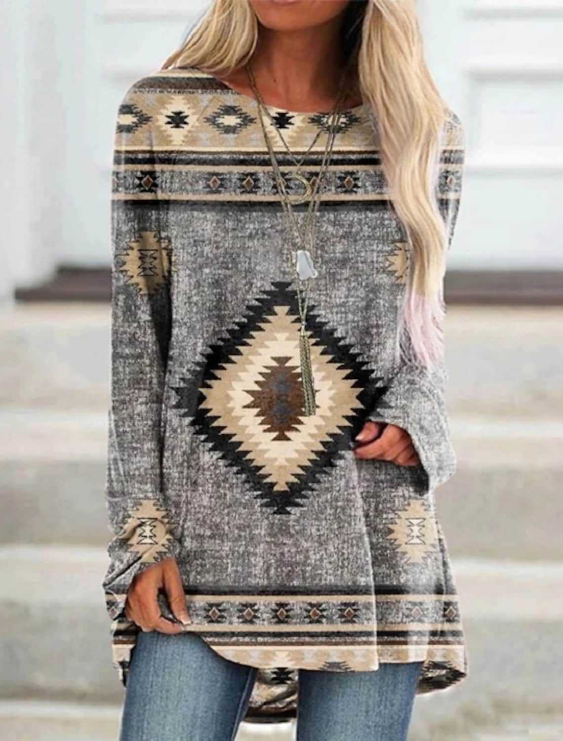 Long T-shirt Dress Retro Ethnic Style