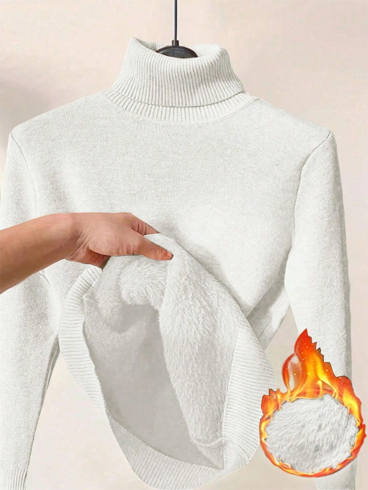 Womens Solid-color Thermal Turtleneck Fleece-lined Sweater