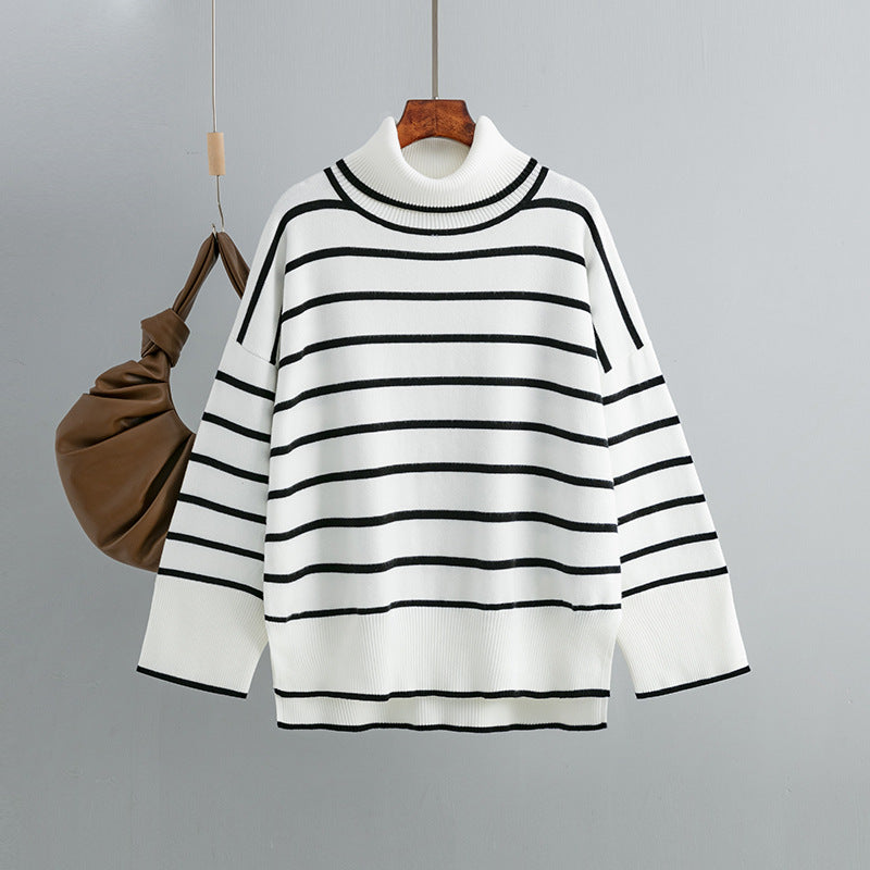 Cozy Colorblock Striped Turtleneck Sweater
