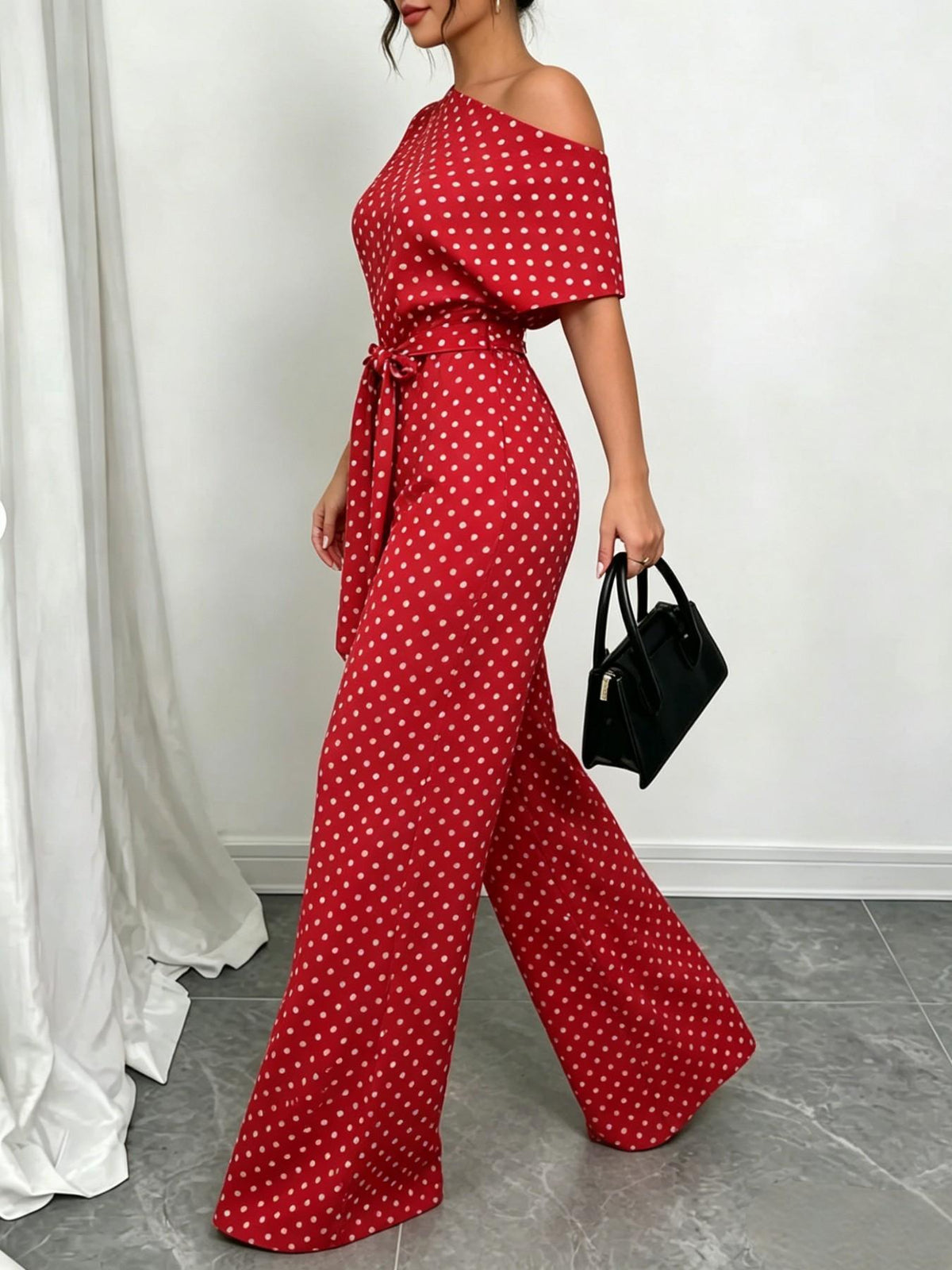 Butterfly-sleeve Jumpsuit With Wide Legs Womens