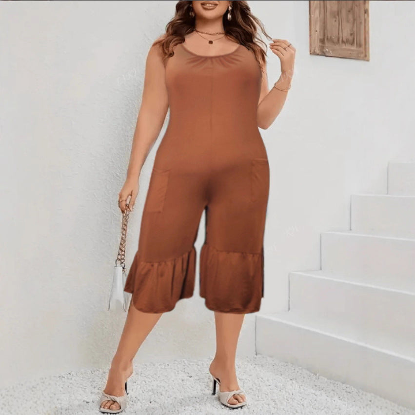 Plus Size Casual Pocket Sleeveless Solid Jumpsuit