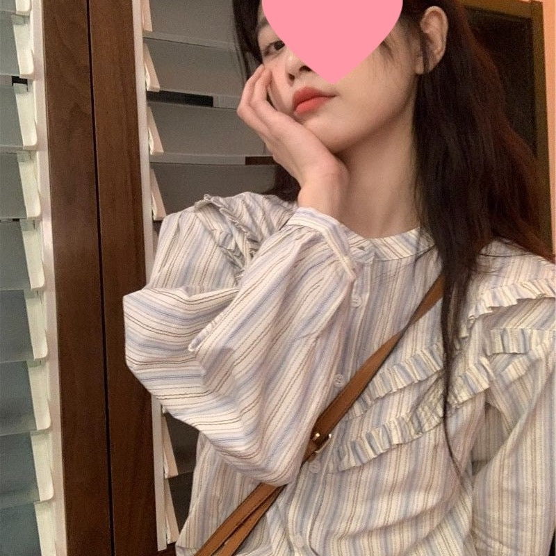French-style Chic Double-Layer Ruffle Blouse Vintage Loose Top