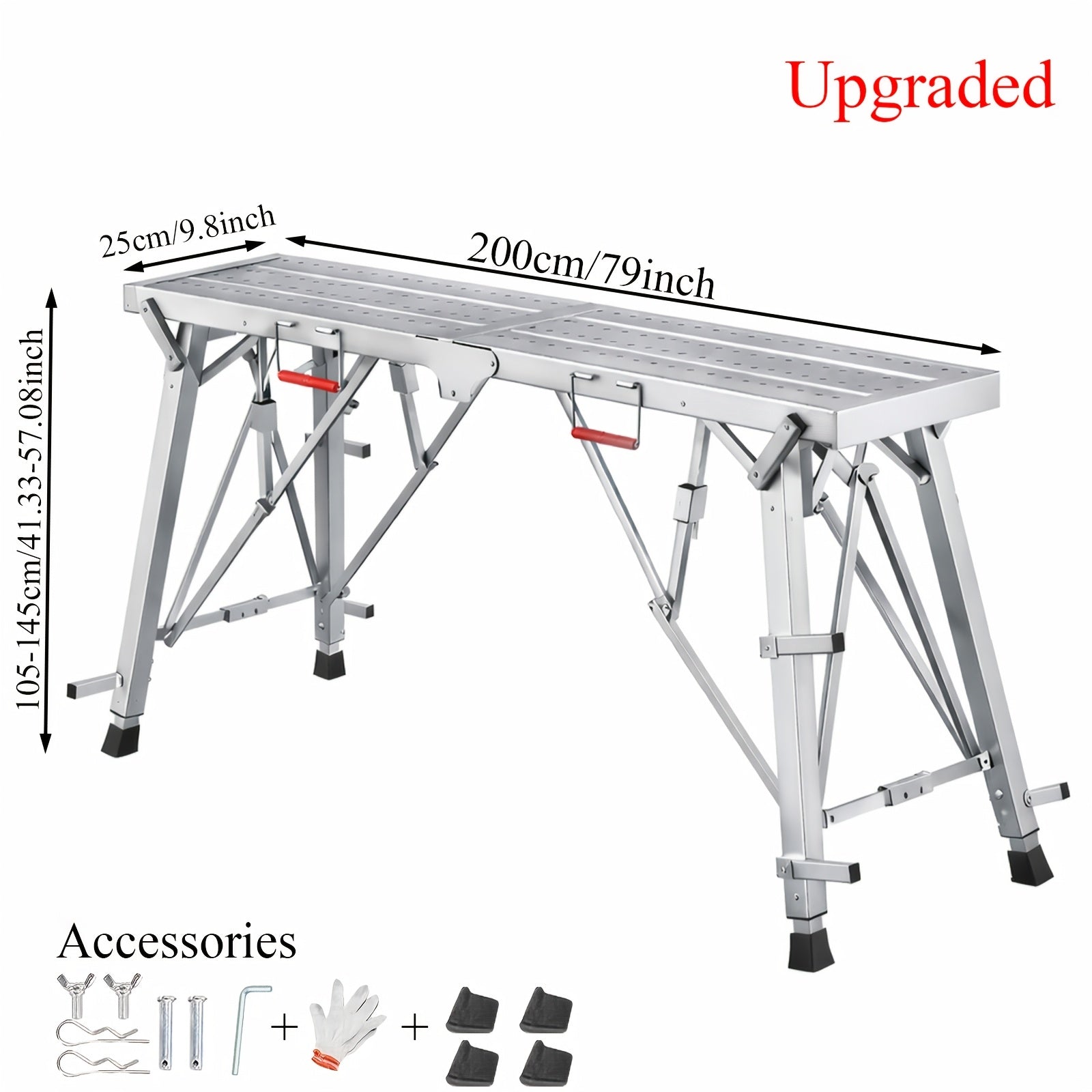 Heavy-Duty Foldable Workbench with Adjustable Height and Railing