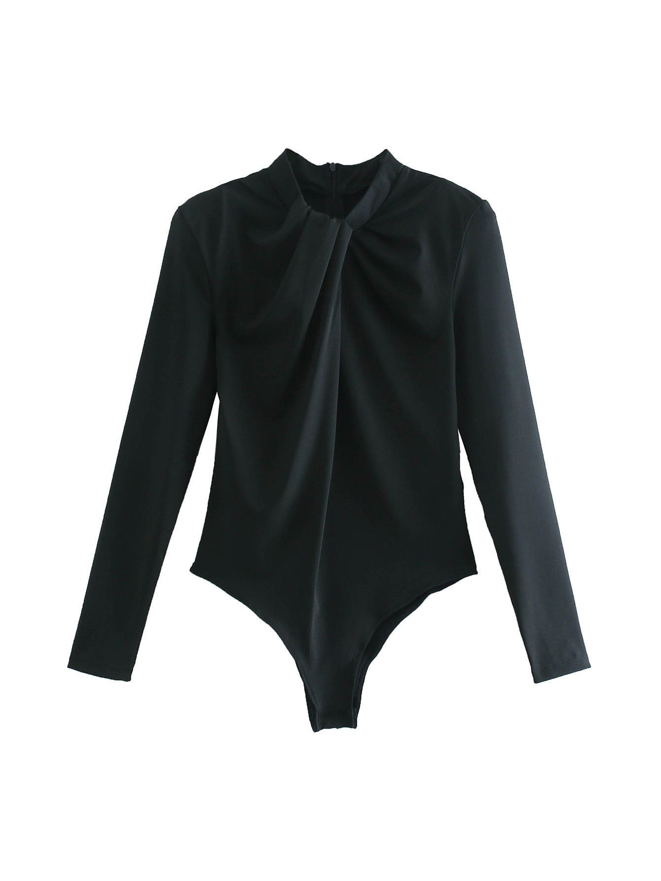 Long-sleeved knotted shoulder pad bodysuit