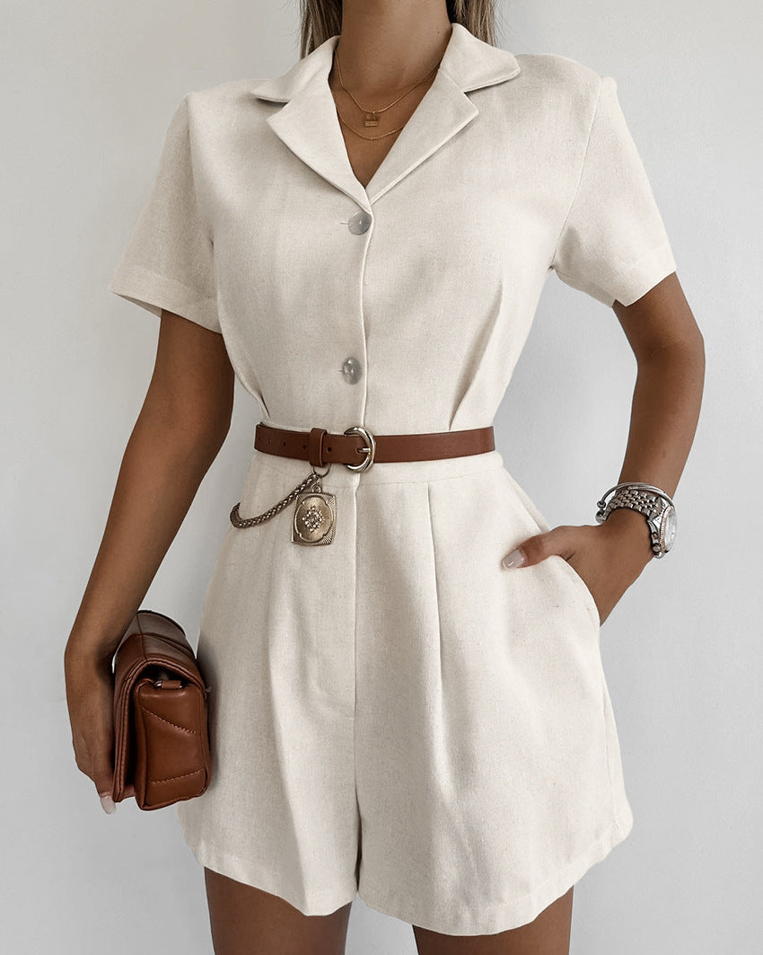 French Cotton Linen High-Waist Casual Jumpsuit