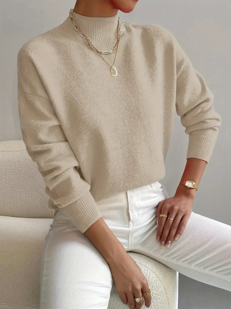 Women's Solid Color Casual and Comfortable Elegant Pullover Knitted Sweater