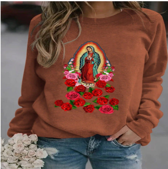 Women's Printed Loose Round Neck Long Sleeve Sweater