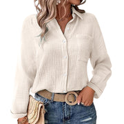 Solid Color Casual Loose Long Sleeve Linen Shirt