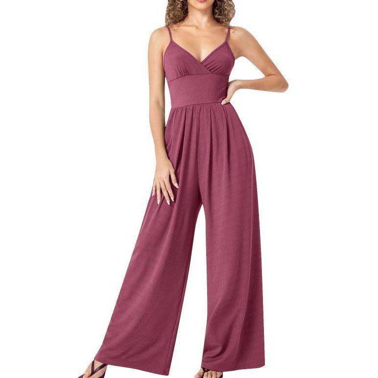 Casual Solid Color Straight Strap Jumpsuit