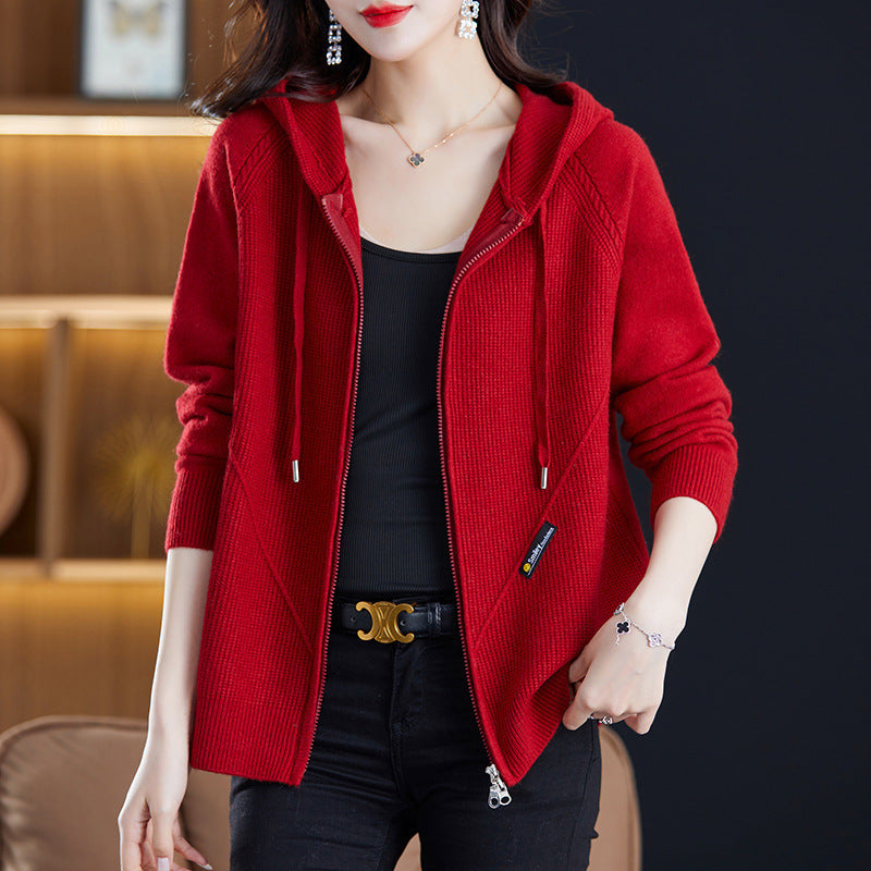 New Fallwinter Womens Western-style Loose-fitting Solid-color Hoodie Sweater
