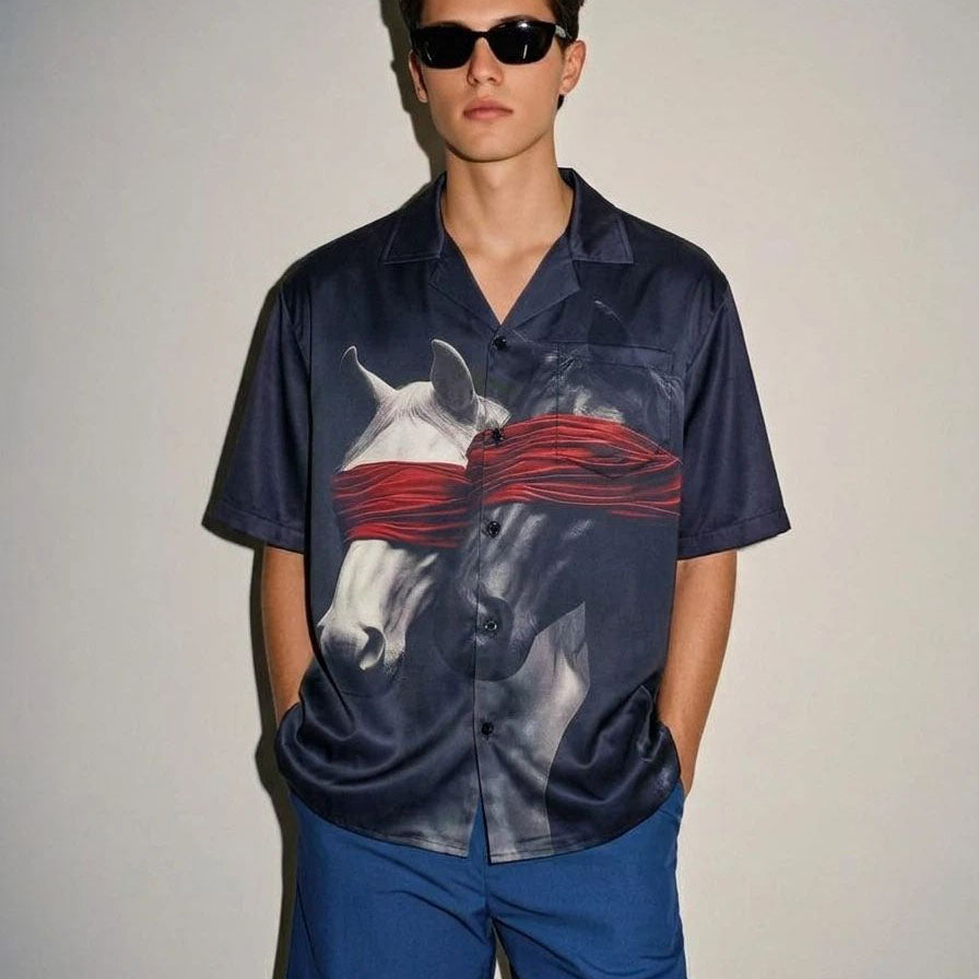 Blindfolded Horse Art Shirt Short Sleeve
