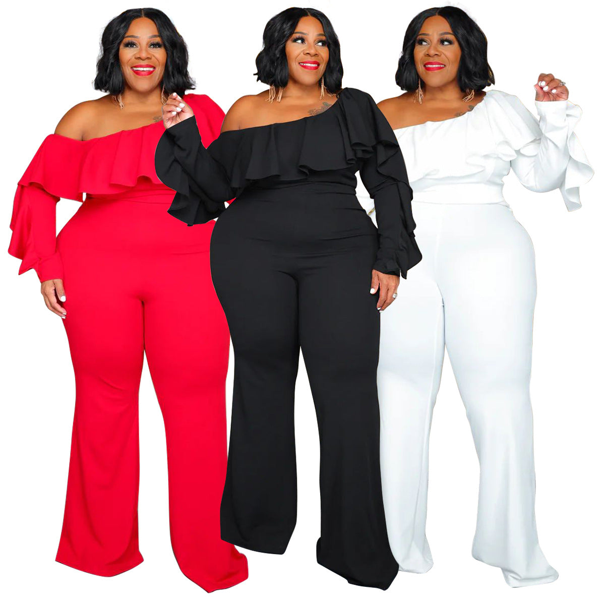 Chic Off-Shoulder Plus-Size Loose Jumpsuit
