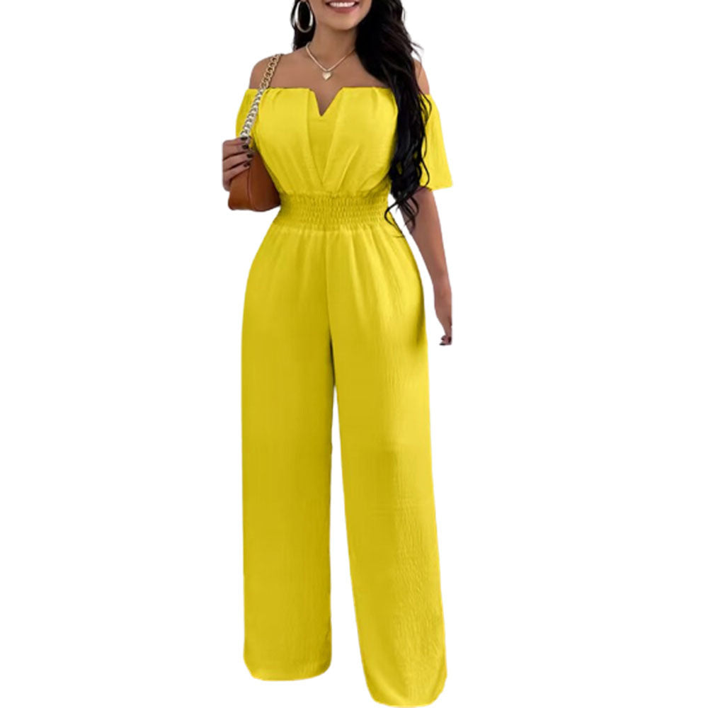 Chic Off-Shoulder Waist-Trimming Straight Jumpsuit