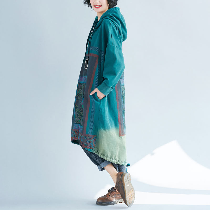 Gradient Print Loose Hooded Sweatshirt Dress