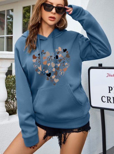 Retro Love Print College Style Women's Pullover Hoodie