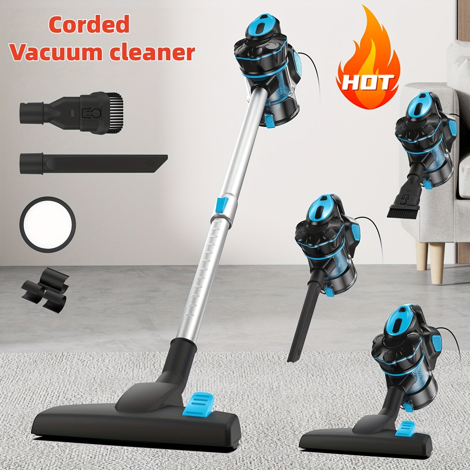 INSE Vacuum Cleaners for Home, 46KPa, 6-in-1 Rechargeable Powerful Handheld Vacuum Cleaner/High Suction/Detachable Battery, Running Time 45 Minutes, 50.5oz Dust Cup, LED Brush, Vacuum Cleaners for...
