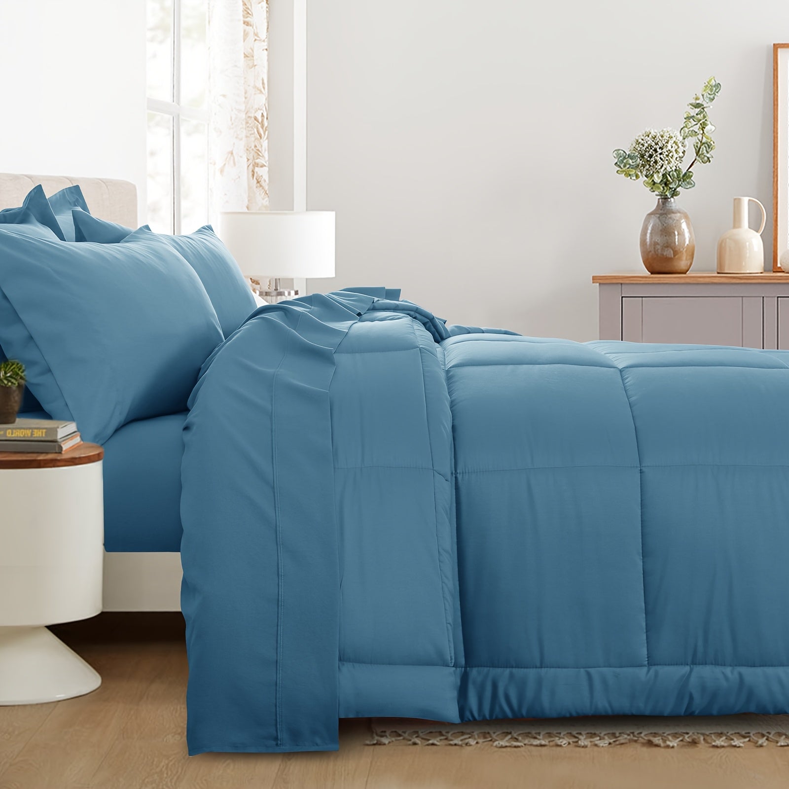 7pcs Ultra-Soft Bed In A Bag, Down Alternative Bedding Sets With All Season Quilted Comforter, Flat Sheet, Fitted Sheet, Pillowcases -Gifts For The Family And Friends