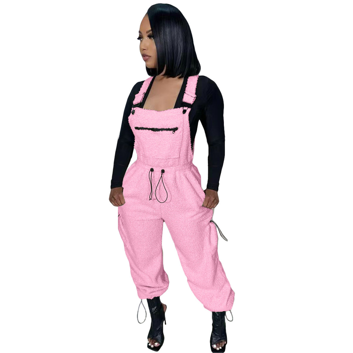 Cozy Fleece Drawstring Casual Women's Jumpsuit